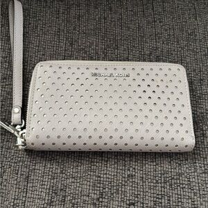 Michael Kors Perforated Zip-Around Wristlet Wallet - Silver Metallic